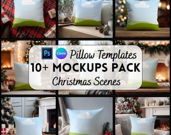 Mockup kerstkussen, vierkant kussen, canvas- en psd-mockup, digitale download, gebruiksvriendelijk