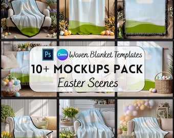 Woven Blanket Mockups Bundle, Canva & PSD Template, Digital Download, Print on Demand