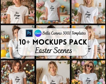 Easter White Bella Canvas 3001T Shirt, Tshirt Mockup, Canva + PSD Mockup, Print on Demand
