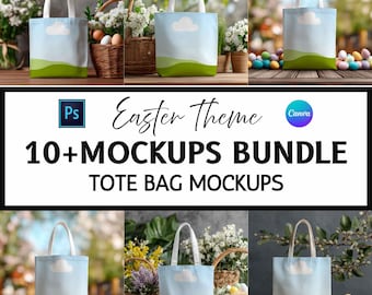 Easter Tote Bag Mockup Bundle, Canva & PSD Template, Digital Download, Print on Demand