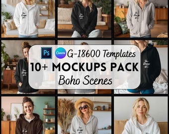 Gildan 18600-hoodymodelbundel, canva- en PSD-mockup, digitale download, print on demand