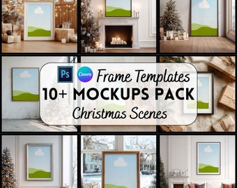 Mockup kerstlijst, kerstmuurkunst, psd- en canva-sjablonen, digitale download, gebruiksvriendelijk