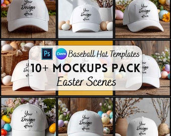 Easter Baseball Hat Mockup Bundle, Canva + PSD, Digital Download, Print on Demand