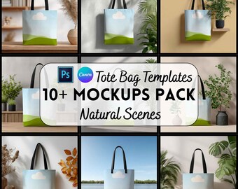 Natural Tote Bag Mockup, Natural Shoulder Bag, Mockup Bundle, Print on Demand, Digital Download