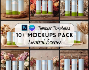 Paquete de maquetas de vasos, Canva + PSD, descarga digital, impresión bajo demanda.