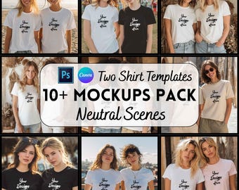 Two tshirt Mockup Bundle, Canva + PSD Template, Digital Download, Print on Demand