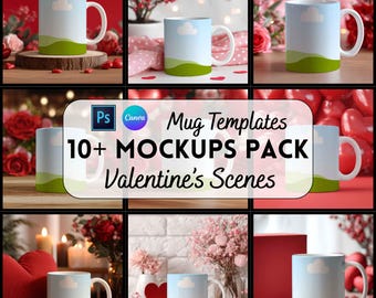 Valentine's Day Mug Mockup, Canva & PSD Mockup, Digital Download, Print on Demand