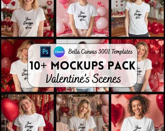 Valentine's Day White Bella Canvas 3001 T-Shirt, Canva & PSD Mockup, Digital Download