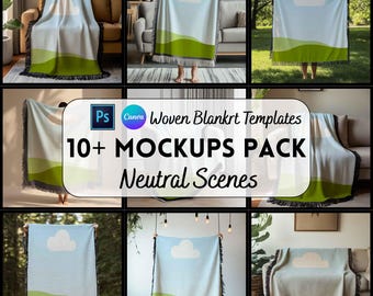 Woven Blanket Mockup, PSD + Canva Templates, Digital Download, Print on Demand