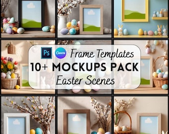 Easter Frame Mockup Bundle, PSD + Canva Templates, Digital Download, Print on Demand
