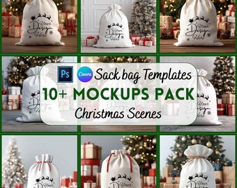 Mockup kerstzaktas, kerstmantas, kersttas, canvassjabloon, digitale download