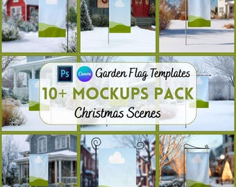 Christmas Garden Flag Mockup, Fall Garden Flag, Garden Banner, Canva Template, Print on Demand, Digital Download