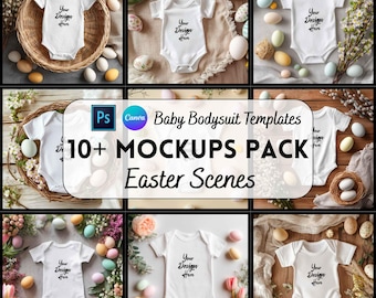 Easter Baby Bodysuit Mockup bundle, Canva & PSD Mockup, Digital Download, Print on Demand