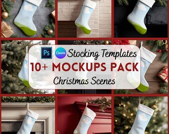 Maqueta de calcetín navideño / Arte mural navideño / Maqueta de Canva y PSD / Descarga digital / Maqueta de Printify