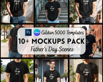 Black Gildan 5000 Mockup Bundle, tshirt Mockup, Canva + PSD, Print on Demand, Digital Download