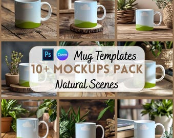 Mockups mok, mock-up koffiemok, mock-upbundel, canvas- en psd-mockup, digitale download