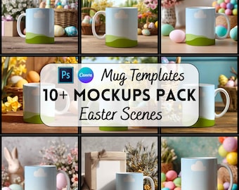 Easter Mug Mockup Bundle, Canva & PSD Template, Digital Download, Print on Demand