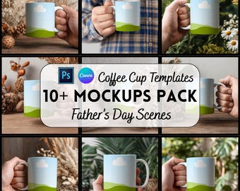 Man Holding Coffee Cup Mockup Bundle, Canva + PSD Template, Digital Download, Printify Mockup