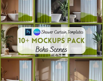 Boho Shower Curtain Mockup, Shower Curtain Boho, Home Decor, Housewarming Gift, Canva Template, Digital Download