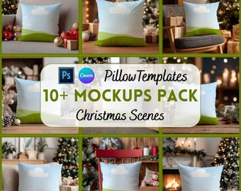 Christmas Pillow Mockup, Custom Pillow, Home Decor, Canva and Psd Mockup, Digital Download