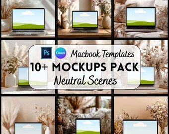 Paquete de maquetas de MacBook, maquetas en Canva y PSD, descarga digital, impresión bajo demanda.