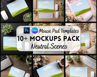 Mouse Pad Mockup Bundle, Canva & PSD Template, Digital Download, Print on Demand