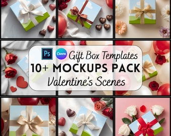 Valentines Day Gift Box Mockup, Holiday Gift, Digital Download, Canva Template, Print on Demand