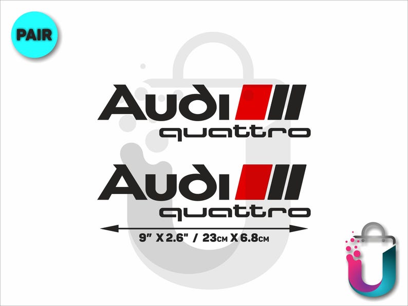 9 Inch Audi Quattro Set Decals Available in 4 Colors Logo, Badge ...