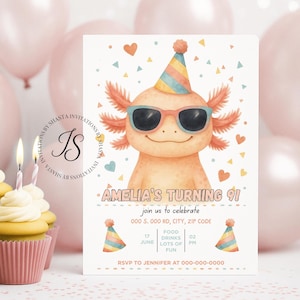 Axolotl Birthday Invitation |Cute Axolotl Party Invite | Axolotl Party |Axolotl Birthday |Digital Axolotl Invite | Editable Axolotl Invite