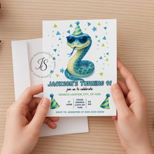 Snake Birthday Invitation: Reptile Party, Editable Canva Template (5x7 inches) (Digital Download