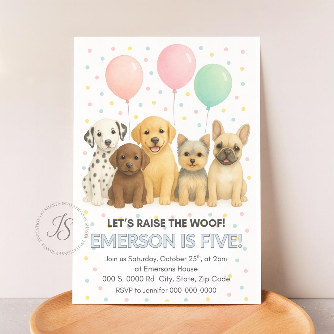 Editable Dogs Birthday Party Invitation | Puppy Birthday Party Animal ...