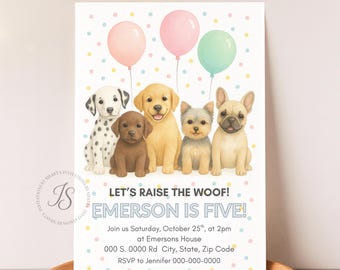 Editable Dogs Birthday Party Invitation | Puppy Birthday Party Animal Invite | Calling All Pawty Animals | Canva Template Digital Download