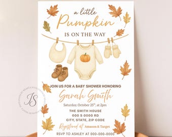 A Little Pumpkin Is On The Way Baby Shower Digital Invite| Fall Themed Baby Shower Invite | Canva Baby Shower Template(5x7 Digital Download)