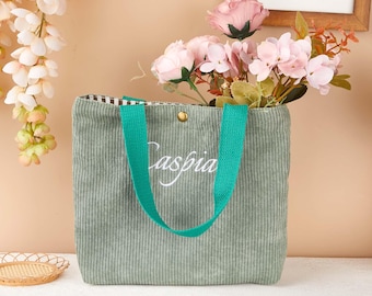 Custom Corduroy Tote Bag, Personalized Corduroy Bag, Everyday Essential Tote, Gift For Her, Bachelorette Gift