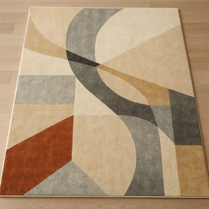 Modern Geometric Area Rug – Neutral Abstract Carpet for Living Room & Bedroom, Contemporary Earth Tone Design Hand Tufted Rug Soft Area Rug
