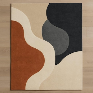 Modern Abstract Area Rug – Geometric Minimalist Carpet in Neutral Earth Tones, Soft Contemporary Floor Mat for Living Room or Bedroom