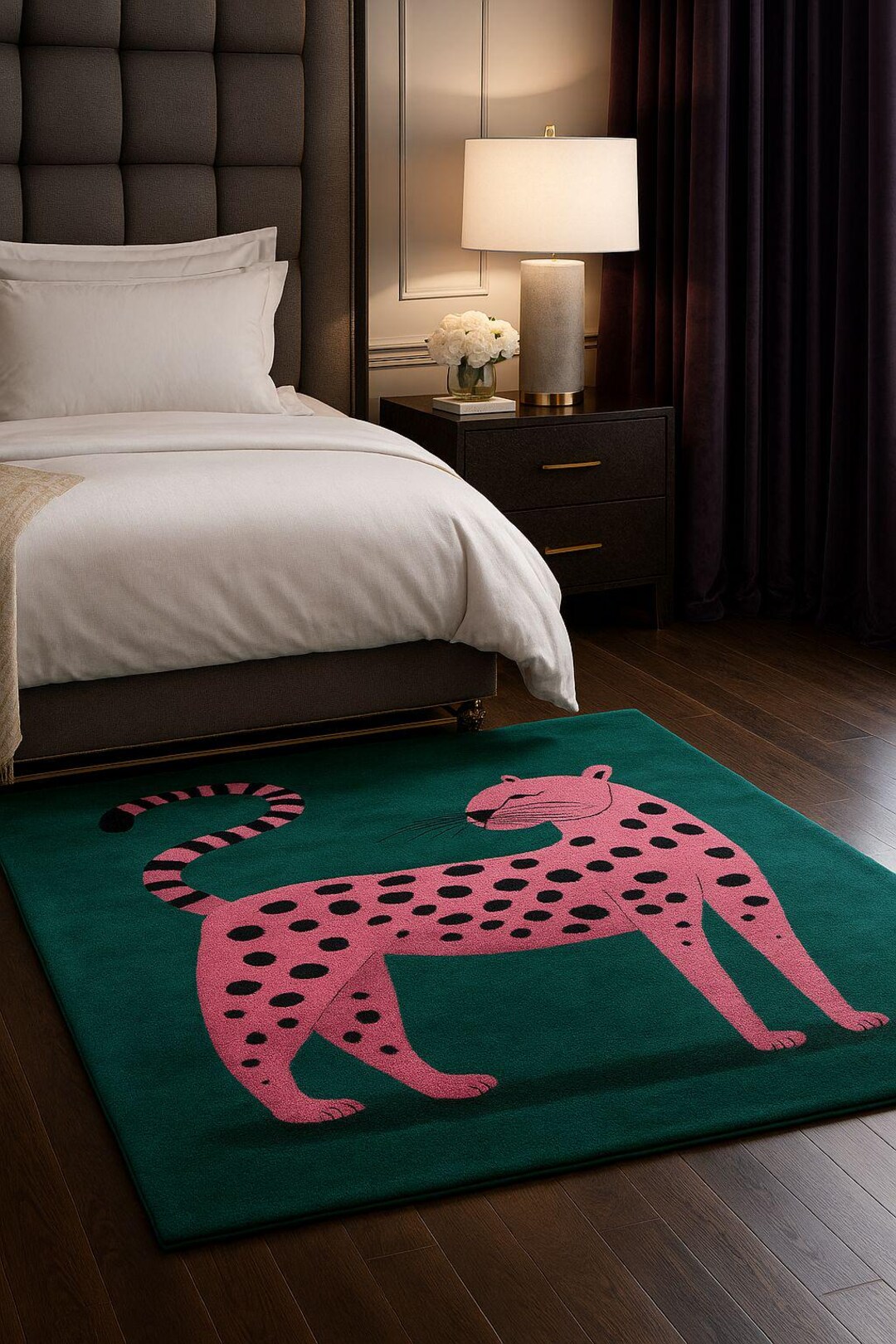 Leopard Wool Rug Handmade Pink Leopard Wool Rug | Modern Green Animal Print Carpet - Etsy