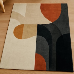 Modern Abstract Geometric Rug – Minimalist Area Carpet in Neutral & Earthy Tones for Living Room or Bedroom
