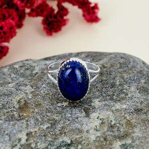 Natural Lapis Lazuli Oval Ring – Handmade 925 Sterling Silver Split Shank Ring – Deep Blue Gemstone Boho Statement Jewelry