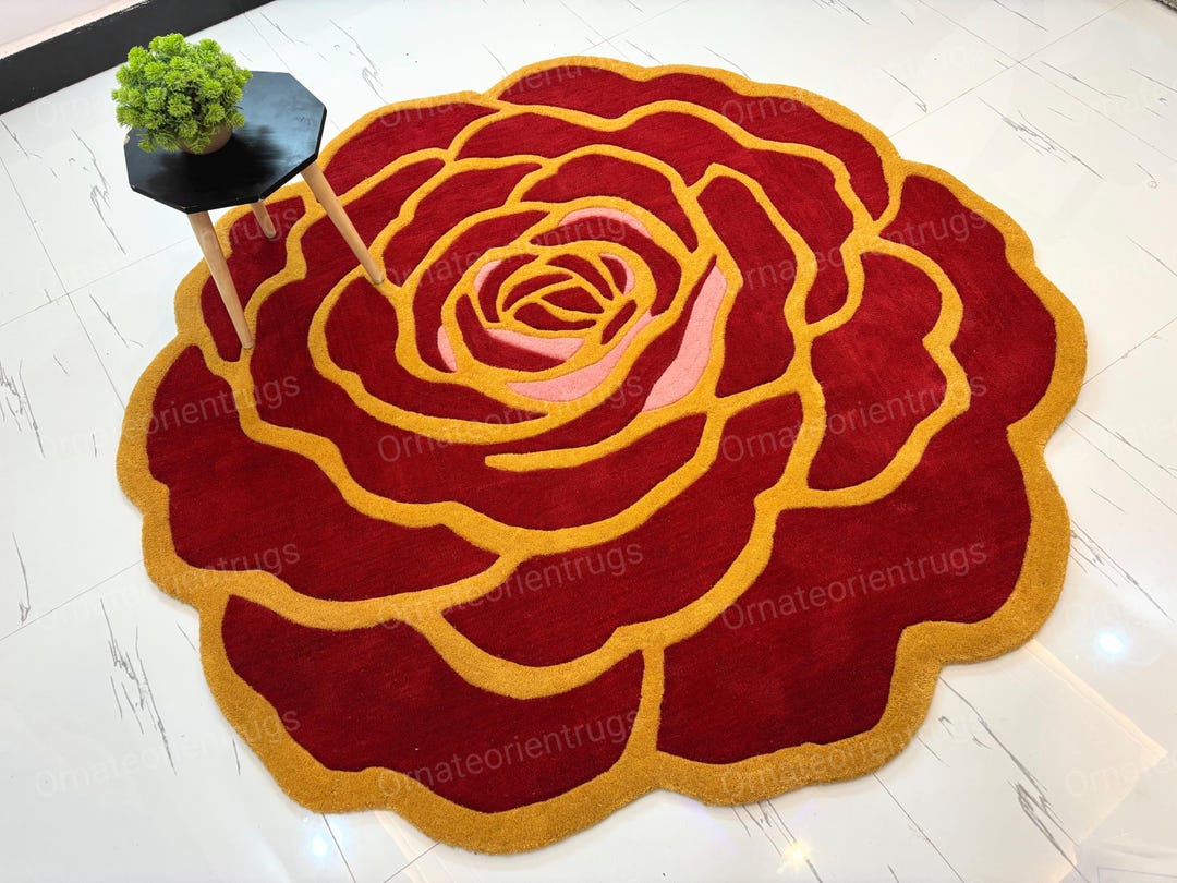 Hand-tufted Red Rose Rug: Floral Carpet for Romantic Decor - Etsy