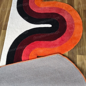 Hand-getufteter Wollteppich Läufer: Abstrakte Welle Retro Mid-Century Modern