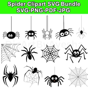 Halloween Spider Clipart Bundle: SVG, PNG, Web Designs (Digital Download