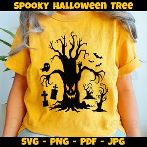 Spooky Halloween Tree SVG: Bats, Ghosts, Tombstones (Digital Download)