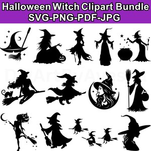 Halloween Witch SVG PNG Bundle: Gothic Clipart, Witchcraft Stickers (Digital Download)