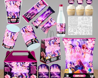 Pacote para festa de aniversário de K-Pop Demon Hunters | Lembrancinha personalizada com tema K-Pop 2 | Saco de salgadinho, rótulo de suco, garrafa de água, embalagem de barra de chocolate