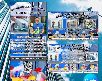 Cleaning Service Flyer Card, Service agreement, Business Card Blue, Customizable Maid Flyer,Editable Cleaning Service Flyer Kitchen Cleaning