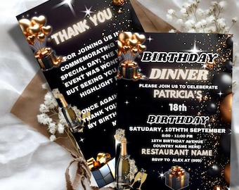 Luxury Gold Birthday Dinner Invitation Template (Digital)