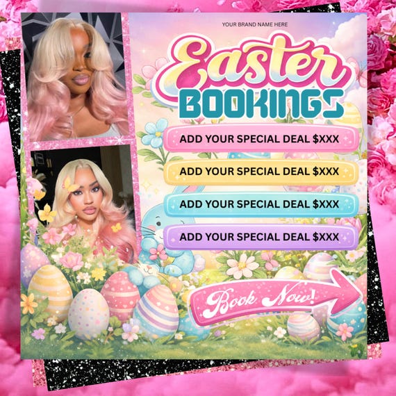 April Booking Flyer, Makeup, Hair, Lashes, Nails, Easter Booking Flyer,Spring Flyer, Saloon Booking flyer, April Canva Editable template.