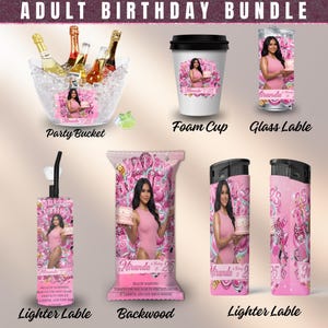 Adult Birthday Party Favor Templates, Olit Hookah Pen Label, Cigar Label, Styrofoam Cups, Shot Glass, Birthday Party Bucket, Lighter Label