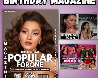 Plantilla de revista de cumpleaños para mejor amiga / Revista de cumpleaños personalizada / Plantilla de cumpleaños Vogue / Recuerdo de cumpleaños personalizado para niña